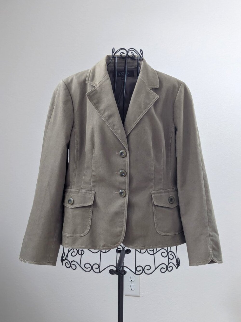 Kasper Olive Vintage Style Blazer Women 14 Cotton Blend 3 Button